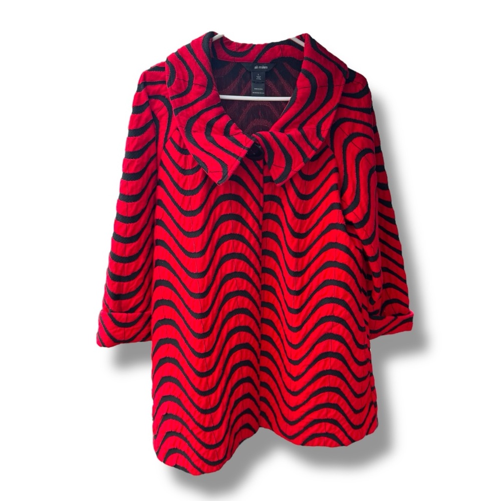 Ali Miles Red Black Lightweight Jacket Wavy Psychedelic Pattern Large